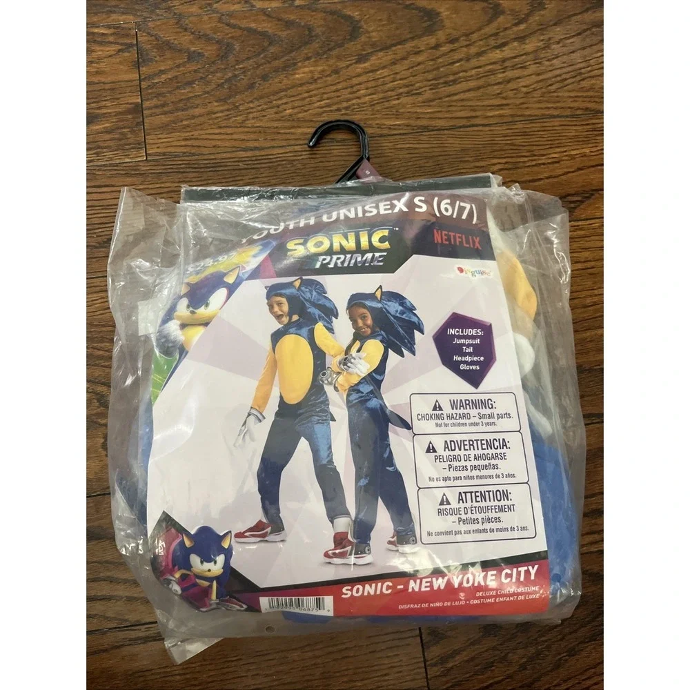Youth UnisexSmall 6/7 Sonic Prime Costume Jumpsuit Tail Headpiece Gloves